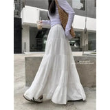 GETADME Elegant Versatile High-waisted Cake Long Dress White Skirt For Women Summer 2025 New Style Big Umbrella Skirt
