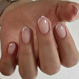 Getadme  24Pcs Metallic Cat Eye French Sheer Manicure Tip Art Textured 3D Acrylic False Nails Nude Pink Almond Medium Press on Fake Nails