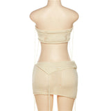 GETADME 섹시 니트 투피스 세트 시스루 백리스 크롭 탑 미니 스커트 비대칭 여름 해변 휴가 파티 매칭 의상