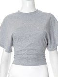 GETADME Tossy White Casual Autumn T-shirt Pullover For Women Bandage High Waist Long Sleeve Commute Loose Tee Female Solid T-shirt 2025