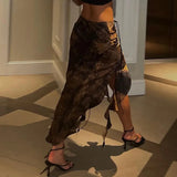 GETADME Vacation Style Y2k Asymmetrial Drawstring High Waist Women Summer Trend Wild Long Skirts Streetwear Hipster Tie Dye Folds Bottom