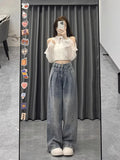 GETADME Retro High Waist Wide Leg Denim Jeans Women's Spring Autumn 2025 New plus Size Slimming Drapey Floor-Length Loose Fit Trousers