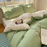 GETADME Cotton Bedding Set 4pcs with Solid Bed Sheet Duvet Cover Pillowcases Single Couple Bedsheet King Queen Double Twin Size