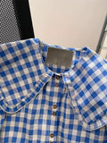 GETADME Zoki Cute Vintage Plaid Shirt Women Loose Sleeveless Summer Sweet Blouse Korean Retro Casual Peter Pan Collar Preppy Style Tops