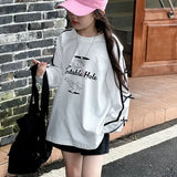 GETADME Bow Cartoon Loose T Shirt Teenage Girl Clothes 7 8 Years Children's Long T-shirt Top Spring Autumn Kids 2025 Clothing Little 10