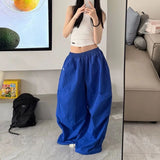 GETADME 2026 Summer Pattern Embroidered Parachute Sweatpants Y2k American Women's Loose Pleated Hip Hop Loose Wide Leg Jogger Pants