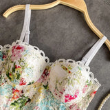 GETADME Push Up Women Sexy Gothic Flower Embroidery Corset Top Bustiers Lace Bra Lady Camis Overbust Cropped Tops Club Party Lingerie