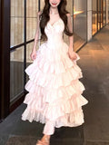 GETADME French Sweet Elegant Women Dresses Vintage Design Irregular Strap Evening Dress Fashion Female Puffy Korean Popular Long Dresses