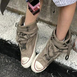 Getadme Women Canvas Sneakers Flats Designer Mid Calf Snow Boots Fashion Shoes Woman 2025 Trend New Winter Punk Chelsea Boots Lady Shoes
