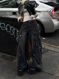 GETADME 2025 Punk Style Y2K Streetwear Washed Black Baggy Cargo Jeans Pants For Women Designer Clothes Wide Leg Lady Trousers Ropa Mujer