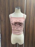 Getadme Été Femme Dark Academia Coquette Esthétique Années 2000 Débardeur moulant Gyaru Faux Deux Pièces Crop Tops Sexy Kpop Kawaii Y2K
