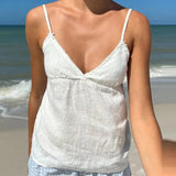 GETADME Y2k Fairycore Spaghetti Strap Camisole Women Cute Peplum Vest Coquette Low Cut V-neck Babydoll Tank Boho Going Out Crop Top