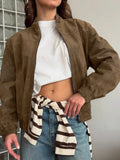 GETADME 2025 Fashion Simple Autumn Winter Jacket European and American Retro Personality Street Khaki Suede Warm Jacket Women Clothes