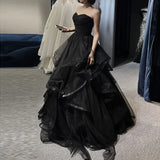 GETADME Temperament Black Elegant Wedding Party Dresses Strapless Tiered Draped graduate Robe 2025 New Ball Gown Formal DressQuinceanera