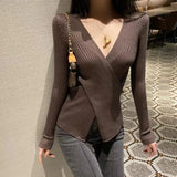 GETADME Autumn Winter Knitwear Tops Fashion Female Long Sleeve Skinny Elastic Casual V-neck Knitted Shirts Women Pullover Sweaters