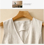 GETADME Women's Summer Black Beige Linen Vest V-neck Button Sleeveless Cardigan Tops Elegant Short Jacket Waistcoat