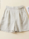 Women Casual Short Pants New Arrival Vintage Style Solid Color Loose Comfortable Female Cotton Linen Shorts B2438