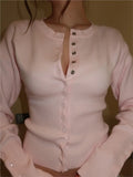 GETADME Pink Twist Cotton Long Sleeve Knitted Cardigan Women Simple Button Casual Preppy Style Jumper Sweet Cute Simple Sweater Top New