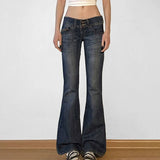 GETADME 2000s Clothes Y2k Low Rise Boot Cut Jeans Woman Casual Black Striped Denim Trousers Streetwear Flare Pants P77-DD25