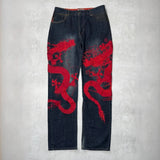 GETADME Harajuku Japanese Retro Selvedge Jeans Man Y2K High-end Brand Natural Indigo Dip Dyeing Harajuku Mopping Pants