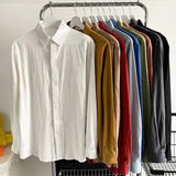 GETADME Men's Loose Long Sleeve Shirts Casual Solid Colors Cotton Linen Cool Summer Breathable Trendy Baggy Shirt Male Button Up