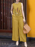 GETADME Women Fashion Sleeveless Embroidery Blouse Pants Sets 2PCS ZANZEA Summer Tracksuit Bohemian Holiday Trousers Suits Outfits 2025