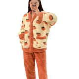 GETADME 딸기 프린트 잠옷 여성 파자마 세트 겨울 플리스 벨벳 1세트 홈 수트 수면 푹신한 한국식 피아마 따뜻한 나이트웨어 신제품