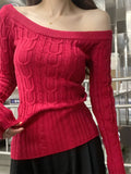 GETADME Casual Off shoulder Rib Knit Sweater Pull Women Long sleeve Top Basic Tees White Slim Pullovers Lady Sexy One Shoulder New