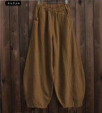 GETADME 2026 Cotton Linen Bloomers Wide Leg Pants Women Vintage Full Length Fashion Elegent Pants Solid Elasitic Waist Spring Autumn 5XL