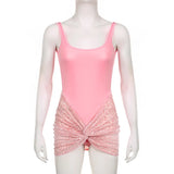 GETADME 여성용 새로운 패션 파티 매칭 의상 2세트 U넥 민소매 바디수트+레오파드 메시 셔링 스커트 여성 Y2K 의류