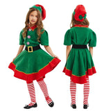 GETADME New Christmas Santa Claus Costume Green Elf Cosplay Family Carnival Party New Year Fancy Dress Clothes Children adult suit Gift