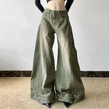 GETADME Retro Fashion Old-segmented Denim Cargo Pants Low Waist Loose American Street Harajuku Casual Jeans Women Unisex Wide-leg Pants