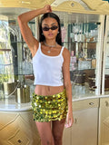 GETADME Solid Sequins Women's Skirt Fashion Y2K Glitter High Waist Mini Skirts Female Hip Package A-line Lady Streetwear 2025 Summer