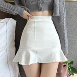 GETADME Rimocy Chic High Waist Short Mermaid Skirt Woman Summer Solid Color Ruffles Mini Skirts Women 2025 Elegant A Line Skirt Ladies
