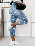 GETADME New Autumn Boyfriend Jeans Woman Slim Hole Jeans For Ladies With Five-Pointed Star Ripped Jeans Street Casual Blue Denim Pants