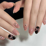 GETADME 10개입 프렌치 플레드 빈 페이스트 핑크 파우더 나비 리본 다이아몬드 프레스온 네일 한국 스타일 여자 네일 패치 가짜 네일