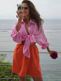 GETADME Fashion Loose Women's Shirts Long Sleeve Lapel Oversize Female Blouses 2025 Spring Summer Elegant Pink Cotton Linen Lady Shirts