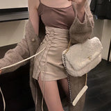 Getadme Gothic Solid Sexy Mini Black Skirt Y2k Woman Lace-up Punk New Hippie High Waist Faldas Leather Pencil Skirt Streetwear Club