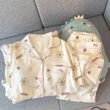 GETADME Young Girl Cherry Cartoon Pyjamas for Women Spring New Arrival Collar Cardigan Casual Comfortable Loose-Fit Homewear Set