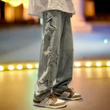 GETADME Star Embroidered Straight Casual Men's Jeans Y2K Gothic Unisex New Wide-leg Loose, Comfortable Fashionable Youth Street Jeans