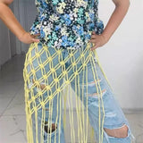GETADME Netted Fringe Waistband Handwoven Bikini Cover Up Skirt Festival Street Sle Me Top Soulful Accessory For Suits Jeans Waistline