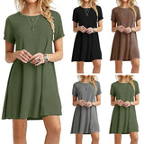 GETADME Women Casual Short Sleeve T Shirt Dress Vintage O Neck Print Loose Mini Dress Elegant Simple Mini Dress Streetwear Sundress