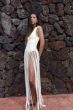 Getadme-Beachapche Hand Crochet Tassel Maxi Skirts Women Fashion Sexy Side High Split Knitted Long Beach Cover Ups Casual
