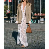 GETADME Combhasaki Women Floral Lace Mesh Flowy Maxi Top Tie Front Dimono Cardigan Sheer Long Sleeve Ruffled Duster Layer Shirt Cover Up