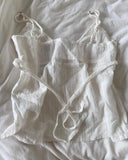 GETADME 화이트 아이릿 홈 코지 2피스 세트 여성 레이스 트림 V넥 레이스업 탱크탑+단추 반바지 여름 스위트 시크 캐주얼 파자마 슈트