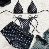 GETADME Dot Sexy 3Pcs Bikinis Set Female Swimsuit Women Three-Piece Swimwear Beach Swim Wear Bathing Suits Brazilian Bikini Pool Bather