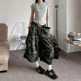 GETADME New 2026 Camouflage Jeans Womon High Street Loose Straight Leg Casual Seven-minute Denim Pants Woman