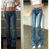 GETADME Women Vintage y2k Flared Jeans Retro Button-up Low Rise Casual Denim Pants Harajuku 2000s Aesthetic Trousers Basic Jeans