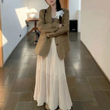 GETADME Women Spring and Summer Trend High Waist Pleated Long Skirt Casual Elegant Solid A-line Big Swing Skirt Girl half fairy skirt