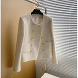 GETADME New Designer Fashion Winter Autumn Women Casual Short Jackets Coat Elegant Small Fragrance Lady Double Breasted Outwerwear